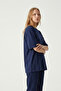 Women's Crew Neck Navy Blue Oversized T-Shirt - 2