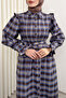 Belted Plaid Dress 0066 - Dark Blue - 5