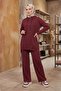 Hooded Tunic Pants Set 1682 - Burgundy - 3