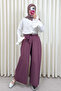 Belted Wide Leg Trousers 0068 - Mürdüm - 2