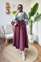 Bow Detailed Flared Skirt 2197 - Bordo