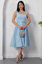 Square Neck Sequined Lace Dress with Gloplu Bal165 - 6