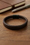 Brown Leather Men's Bracelet with Knitted Detail - 5