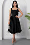 Square Neck Sequined Lace Dress with Gloplu Bal165 - 4