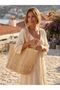 Women's Beige Straw Knitted Shoulder Bag - Large Size Summer Beach and Casual Handbag - 2