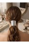 Metal Detailed Elastic Hair Clip Silver Color Non-Tarnish Coating Stylish Design Hair Accessory