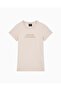 Women's Round Neck Cotton Short Sleeve Logo Text Patterned Beige T-Shirt - 4