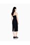 Women's Thin Strap Denim Fabric Mid-Chest Zipper Closure Midi Length Black Dress - 3