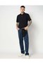 Men's Regular Fit Pique Fabric Short Sleeve Navy Blue Polo Collar T-Shirt with Contrast Ax Logo Detail on the Shoulders - 2