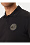 Men's Regular Fit Logo Patterned Cotton Short Sleeve Black Polo Neck T-Shirt - 3