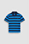 Men's Regular Cut Striped Logo Embroidered Cotton Short Sleeve Blue Polo Collar T-Shirt - 2