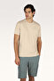 Men's Regular Fit Round Collar Logo Embroidered Cotton Short Sleeve Beige T-Shirt