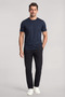 Men's Regular Fit Round Collar Cotton Logo Embroidered Short Sleeve Navy Blue T-Shirt - 2