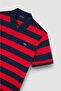 Men's Regular Cut Striped Logo Embroidered Cotton Short Sleeve Navy Blue-Red Polo Collar T-Shirt - 5