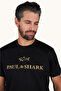Men's Regular Fit Round Collar Logo Embroidered Cotton Short Sleeve Black-Gold T-Shirt - 4