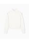 Women's Modal Interlock Fabric High Collar White Sweatshirt with Stone Detail on Sleeves - 4