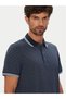 Men's Monogram Mk Logo Detailed Short Sleeve Navy Blue Polo Collar T-Shirt - 3