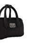 Women's Embossed Logo Woven Fabric Zippered and Long Strap Black Shoulder Bag - 2