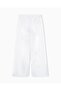 Women's High Waist Wide Leg Denim Fabric White Trousers with Pockets - 7
