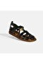 Women's Black Leather Sandals with Adjustable Buckle and Accessory Detail - 8
