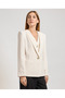 Women's Regular Fit Smooth Fabric Single Button Ecru Jacket with Shoulder Pads and Pocket Detail - 2