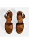 Tan Women's Leather Sandals with Buckle Detail - 6