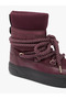 Women's Thick Lace-Up Leather Flat Sole Red Boots & Booties with Socks - 6