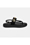 Women's Black Suede Sandals with Metal Accessories and Adjustable Buckle - 2