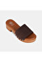 Women's Dark Brown Studded Detailed Thick Heeled Suede Slippers - 7