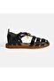 Women's Black Leather Sandals with Adjustable Buckle and Accessory Detail - 2