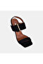 Women's Black Big Buckle Thin Heeled Suede Evening Dress Sandals - 7