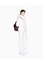 Women's Comfortable Cut Elastic Waistband Cotton Elastic Leg Ecru Trousers - 3