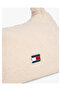 Women's Logo Panel Zippered Short Handle Beige Shoulder Bag - 5