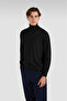 Men's High Collar Comfortable Cotton Blend Black Knitwear