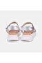 Women's Silver Stone Band Detailed Wedge Heeled Leather Sandals - 5