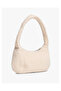 Women's Logo Panel Zippered Short Handle Beige Shoulder Bag - 3
