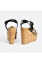 Women's Black Buckle Accessory Leather Detailed Wedge Heeled Sandals - 5