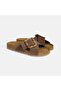 Women's Brown Adjustable Buckle Detailed Suede Slippers
