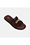 Women's Bitter Brown Gold Lock Detailed Suede Slippers - 7