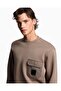 Men's Regular Fit Round Collar Pocket Detailed Long Sleeve Beige Sweatshirt - 4