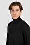 Men's High Collar Comfortable Cotton Blend Black Knitwear - 2