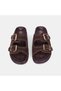 Women's Bitter Brown Suede Slippers with Double Metal Buckle and Staple Detail - 6