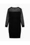 Women's Slim Fit Tulle Detailed Round Neck Long Sleeve Mini Black Dress - 4