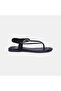 Women's Black Flip-Flop Sandals with Elastic Back and Stone Detail - 2
