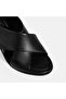 Women's Black Leather Sandals with Buckle Detail - 6