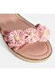 Women's Pink Adjustable Buckle Metallic Leather Sandals with Flower Detail - 6