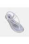 Women's Silver Flip-Flop Sandals with Elastic Back and Stone Detail - 7