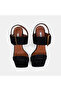 Women's Black Big Buckle Thin Heeled Suede Evening Dress Sandals - 6