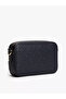 Women's Monogram Logo Embossed Navy Blue Shoulder Bag with Zippered Front Pocket - 3