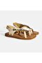 Beige Women's Leather Sandals with Buckle Detail and Accessories